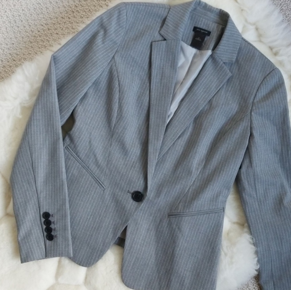 Ann Taylor Gray Pinstripe One Button Jacket - Picture 8 of 8